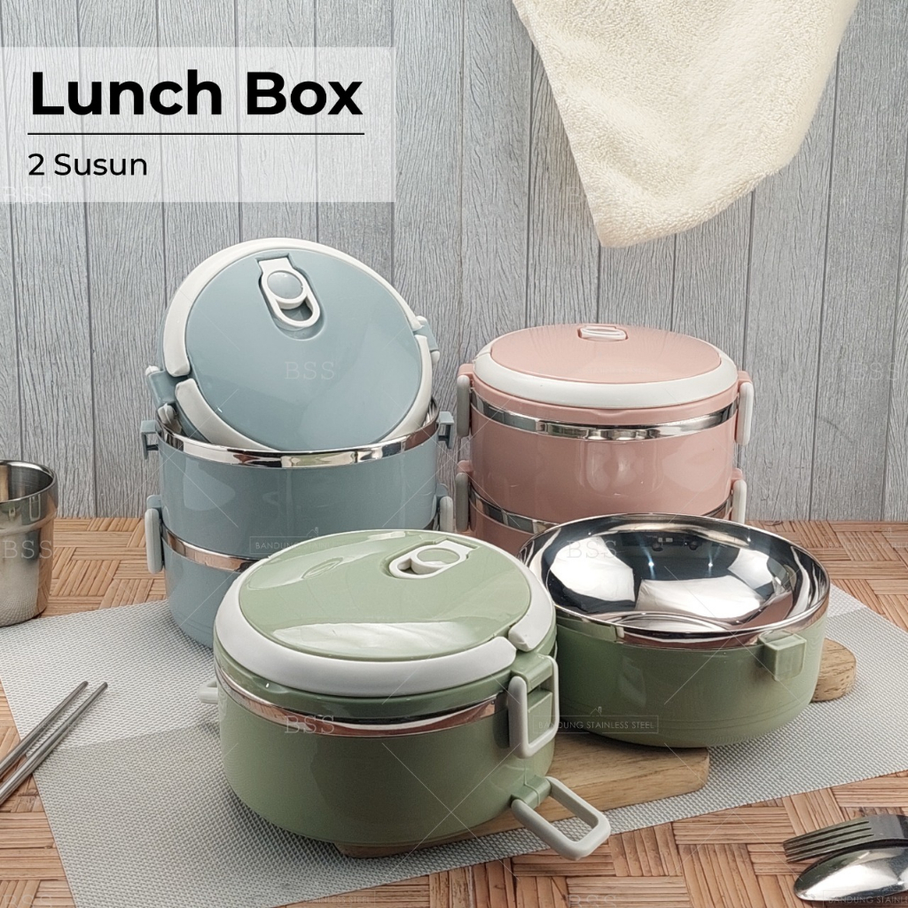 Rantang lunch box 2 susun polos lucu elegan tempat bekel makanan