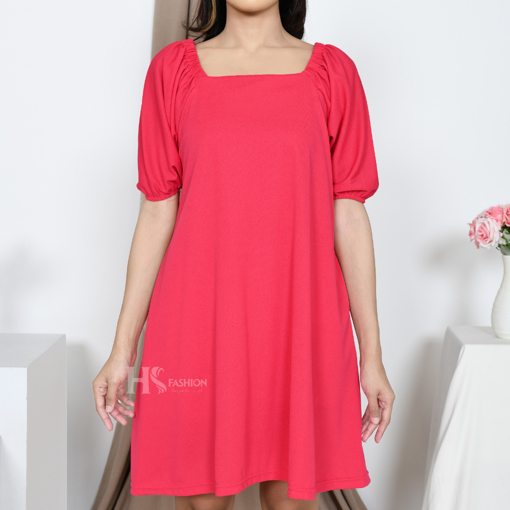 HS - DELIVIA DRESS WANITA CREPE / DRESS TERUSAN WANITA LENGAN PUFF