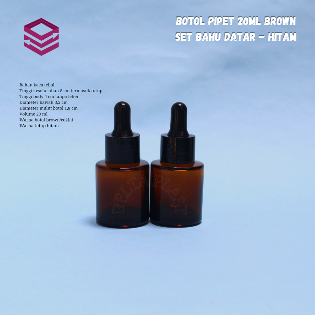 botol pipet kaca amber 20ml bahu datar/botol serum 20ml coklat