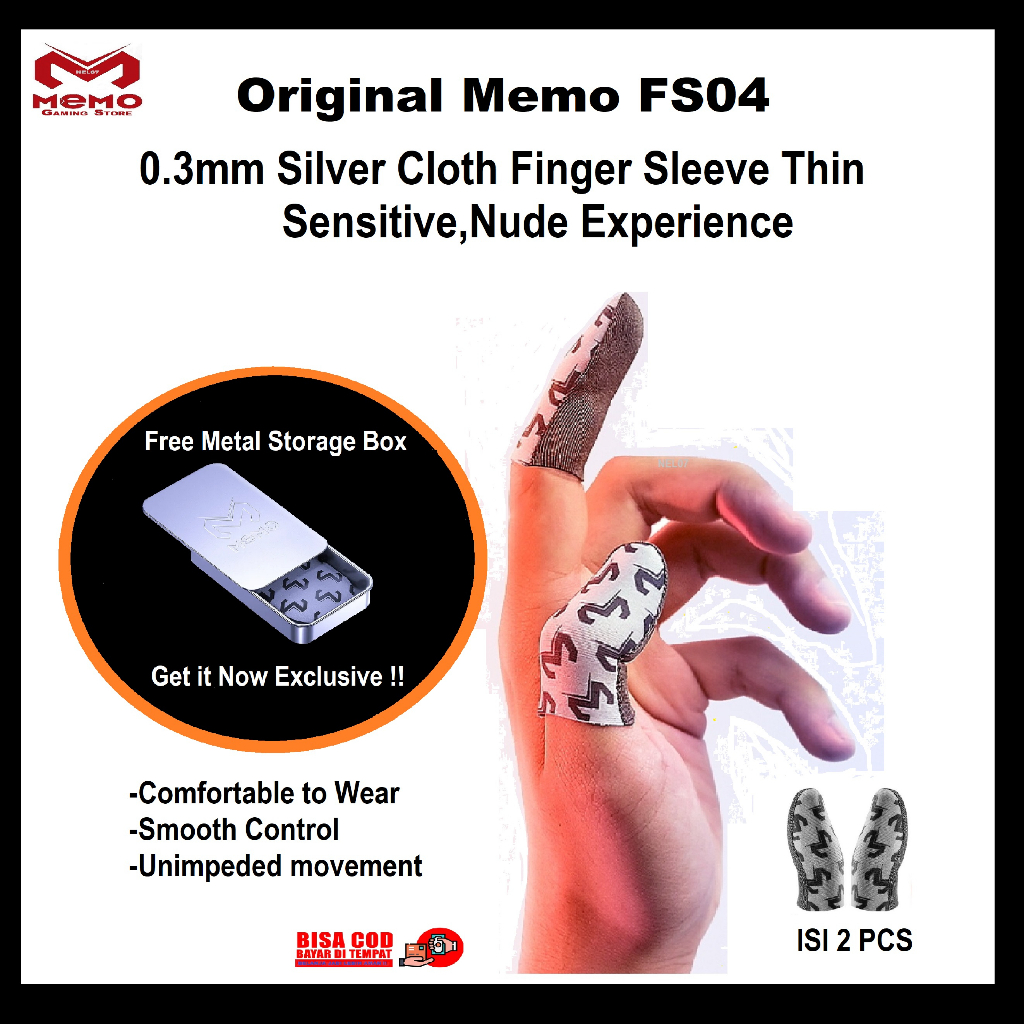 Original Memo finger sleeve Sarung  Jari Jempol Elastis Gaming e sport  Memo FS04 Silver Fiber