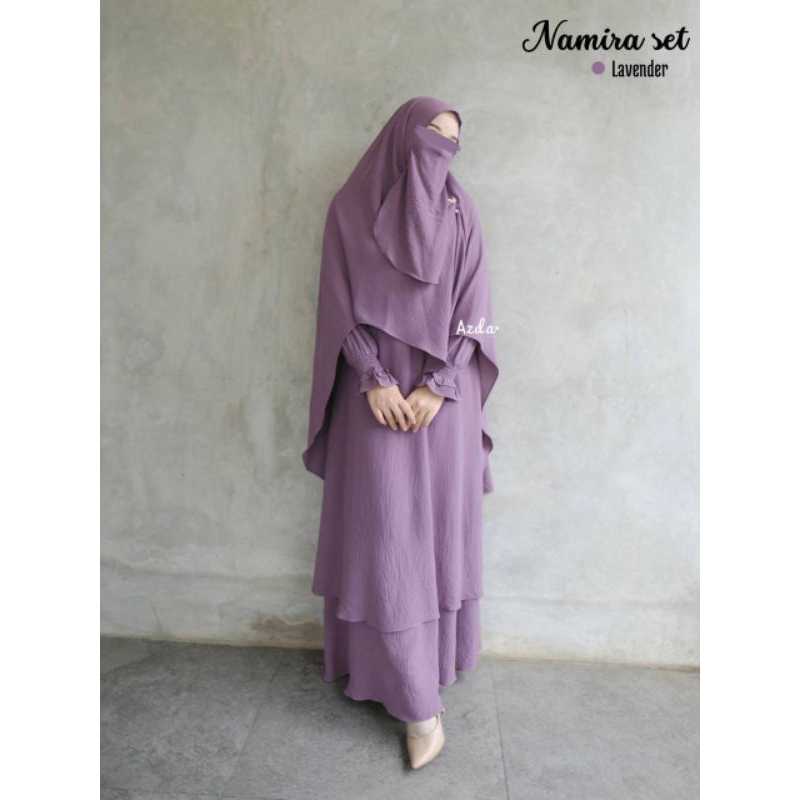 Gamis Namira Set Bergo Crinkle by Azda Indonesia Terlaris 2023
