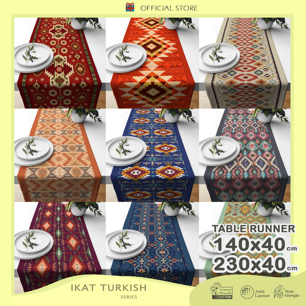 Table Runner Taplak Meja Print Motif Abstrak Ikat Vintage 140x40 dan 230x40 cm - Pusat Kado Murah