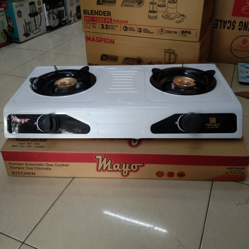Kompor Gas paket AWARA /Mayo-2 Tungku Putih  Teflon Terbaru SNI + Free Selang ori
