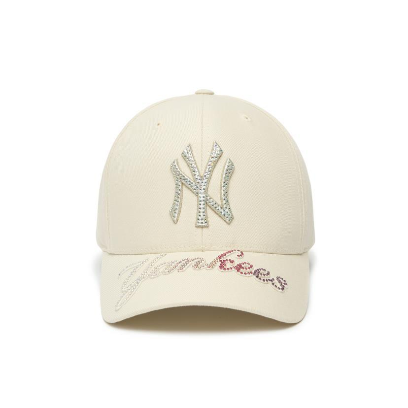 MLB NY Yankees Gradient Crystal Beaded Ball Cap Cream