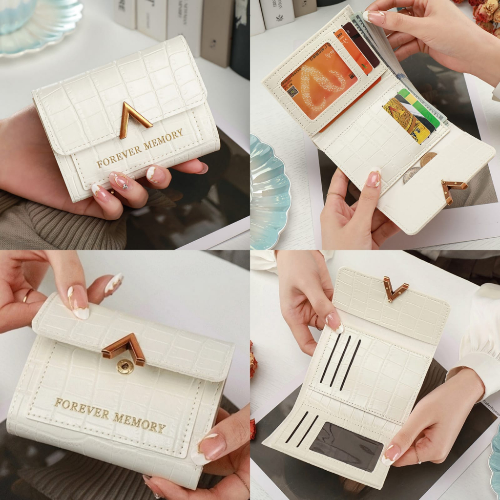 DOMPET LIPAT WANITA KULIT PREMIUM IMPORT KOREA MINI PUTIH REMAJA KEKINIAN SIMPLE LUCU MURAH CEWEK DELVIA WA684W1 BRANDED SLOT KARTU UANG KECIL PENDEK