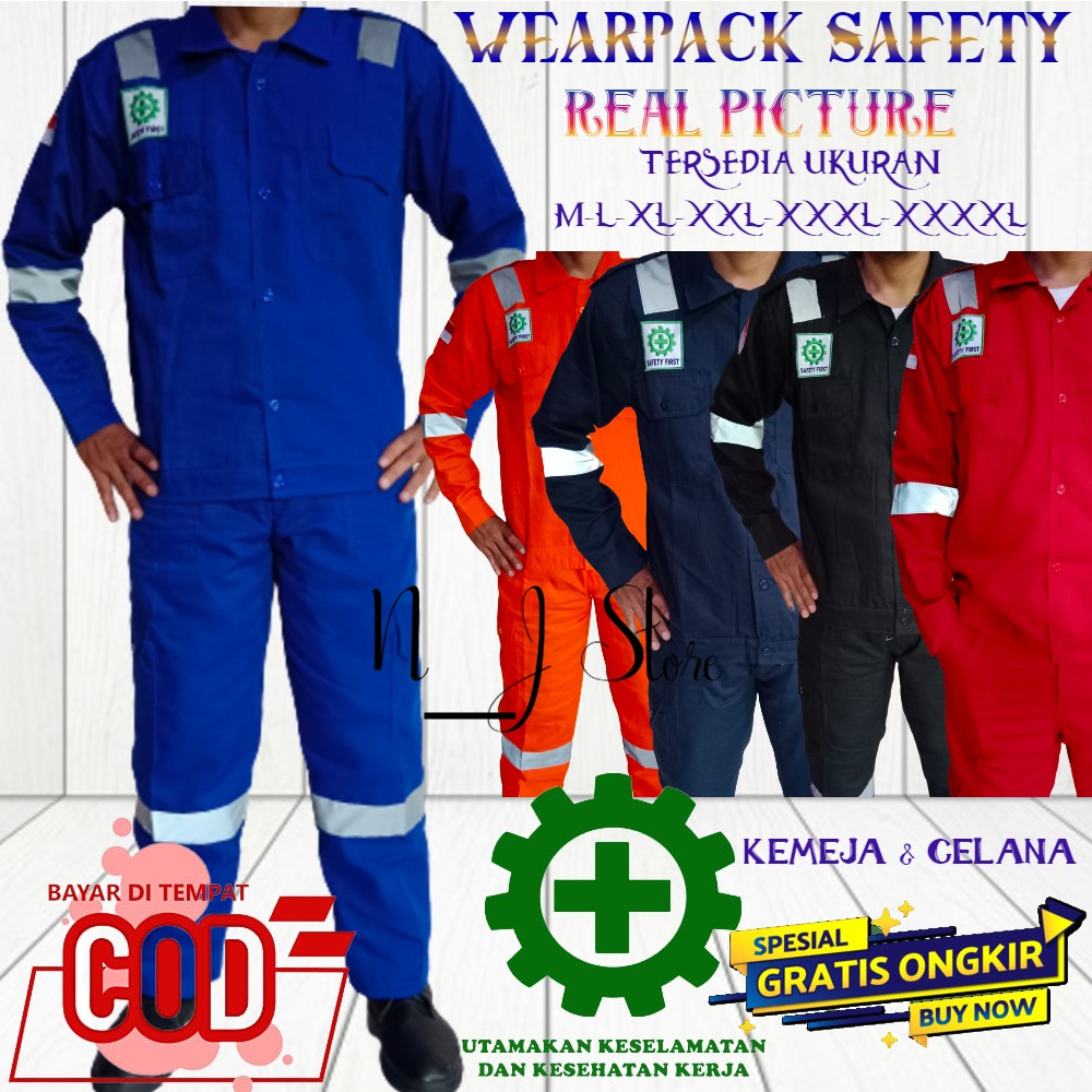 TERLARIS M-4XL Wearpack Setelan Baju &amp; Celana Scotlight 2inch Seragam Safety Coverall Kerja Proyek Skauekolah Bengkel Katelpak Harga Terjangkau