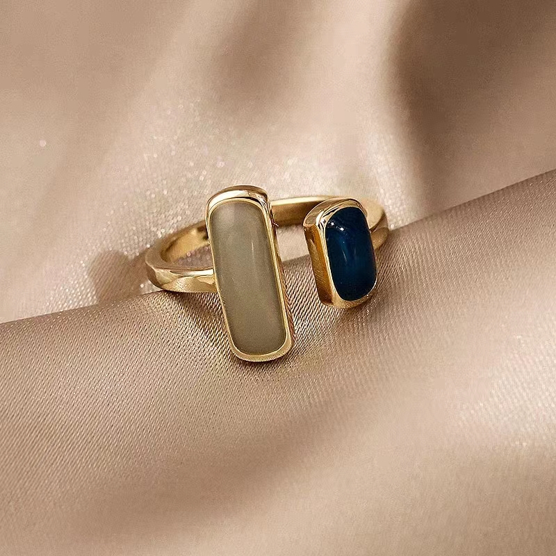 Cincin Nicollina Sofia Cincin Persegi Hijau Cincin Fashion Adjustable Retro Ring Geometric