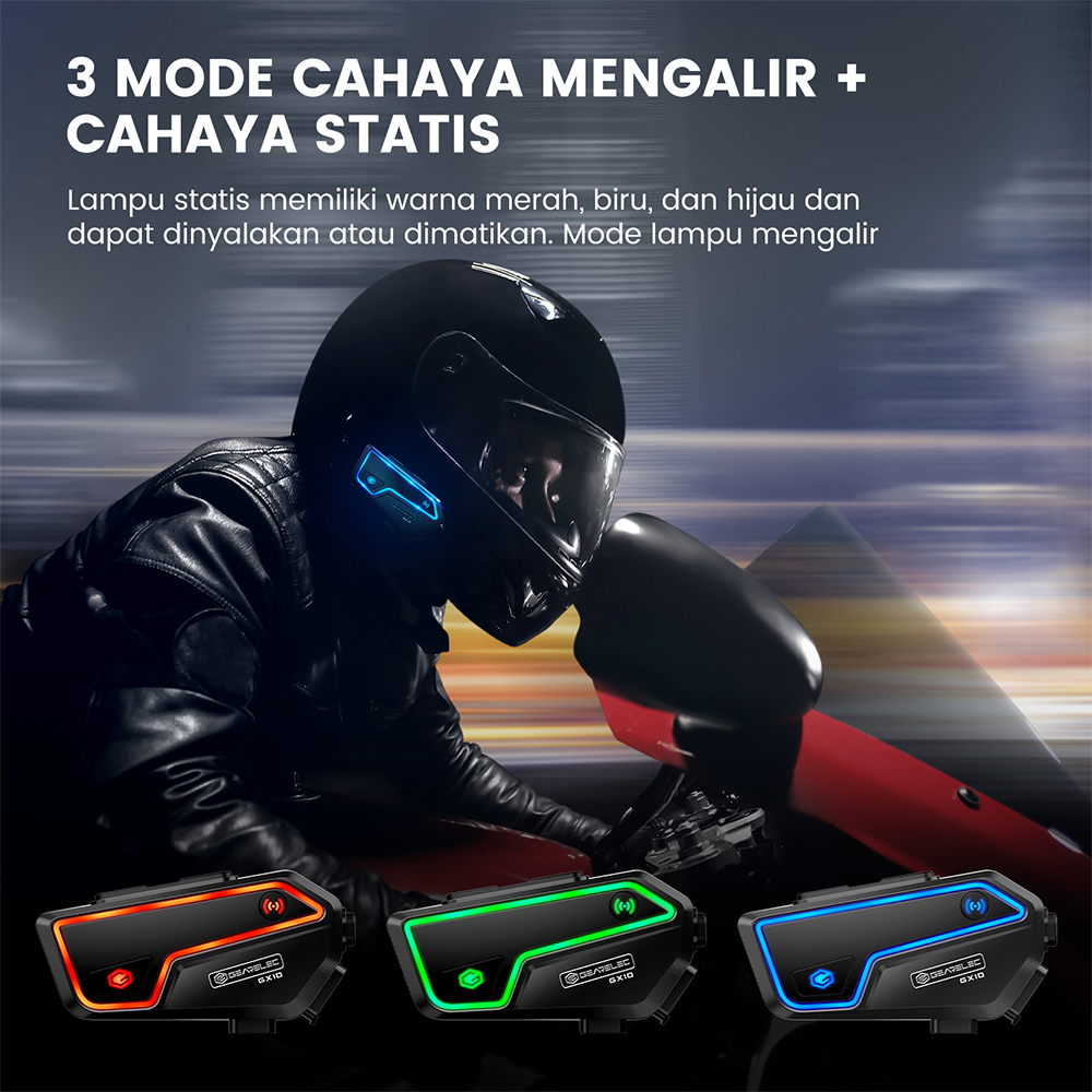 GEARELEC GX10 Bluetooth 5.2 Helm Sepeda Motor Interkom Hingga 10 Pengendara IP67 Tahan Air bisa berbagi musik dengan FM