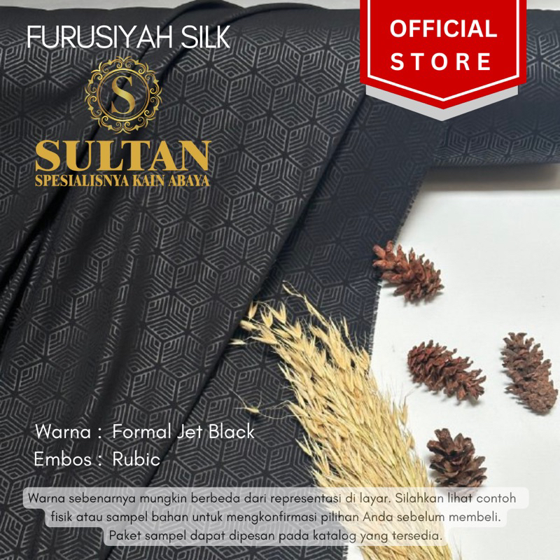 50CM EMBOS RUBIC FURUSIYAH SILK  FORMAL BLACK/ HITAM PEKAT KAIN ABAYA SULTAN (BAHAN FORMAL JETBLACK)