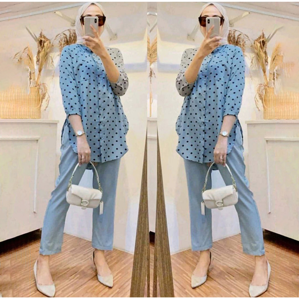 Saroja | Oneset POLKA SIANGHAI Set Wanita Terlaris Viral | SJ Fashion