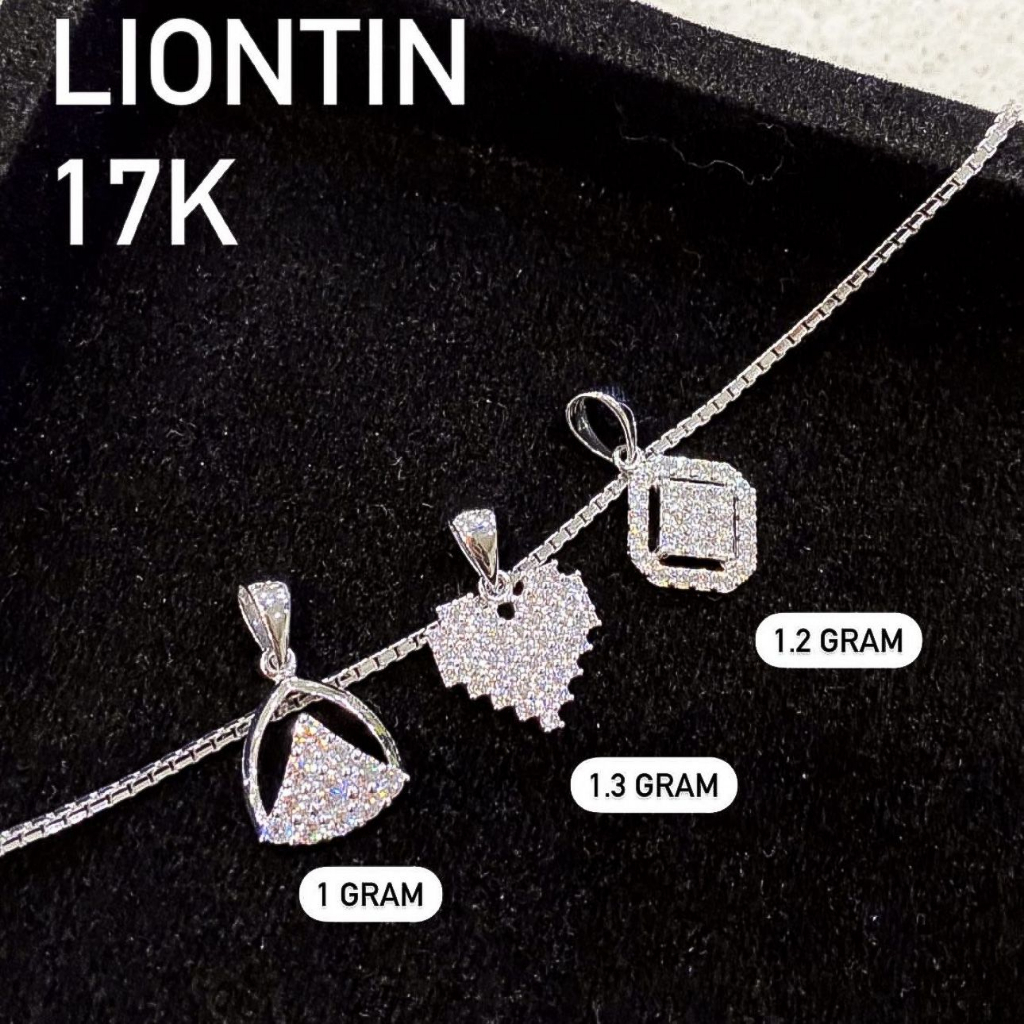 Liontin whitegold anak dan dewasa emas asli kadar 75 17k solitaire diamond look love amero mainan kalung rantai putih