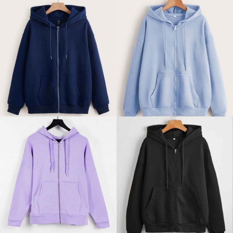 Hoodie zipper polos pria wanita jacket resleting bahan fleece tebal