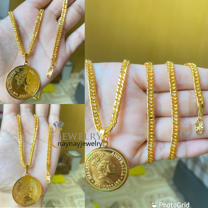 Kalung lempis tebal koin 60 cm warna 24k