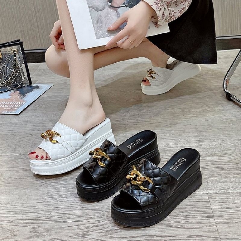 NF859 - Sandal Wedges Hak Tinggi Fashion Wanita Import