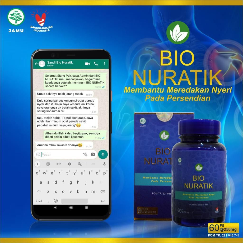 BIO NURATIK PIL OBAT HERBAL ALAMI AMPUH UNTUK MENGOBATI BERBAGAI JENIS KELUHAN PERSENDIAN SEPERTI PEGAL LINU, ASAM URAT, DAN REMATIK, NYERI SENDI, KESEMUTAN, DLL, JTV