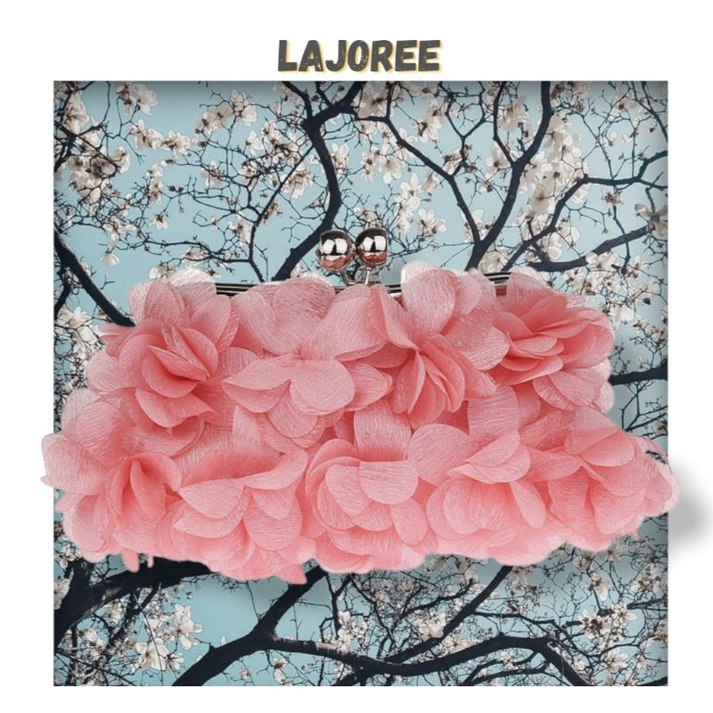 LAJOREE Sakura Clutch Tas Pesta Wanita Kelopak Bunga Cantik Untuk Seserahan Hantaran Kondangan