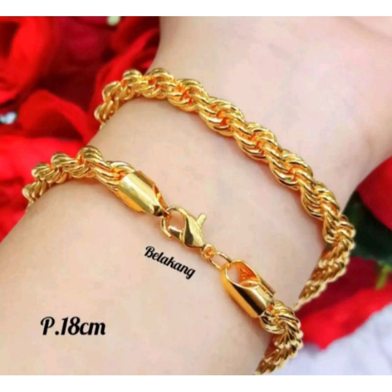 gelang tambang dilapisi emas murni 24k fashion wanita anti luntur dan karat