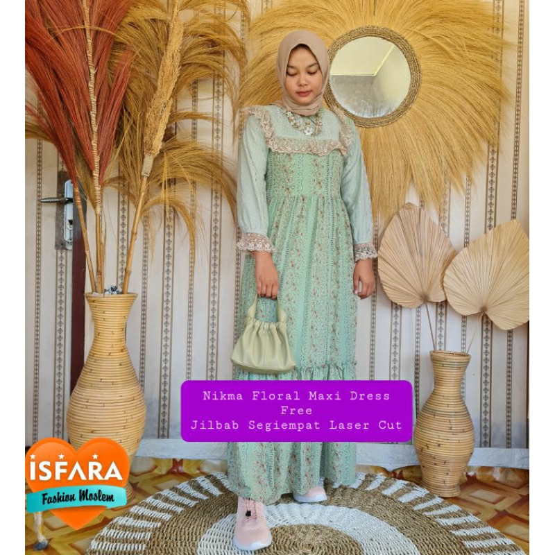 (FREE JILBAB SEGIEMPAT) Nikma Floral Maxi Dress (by Gratias ORI) / Maxi Dress/gamis motif/gamis keki