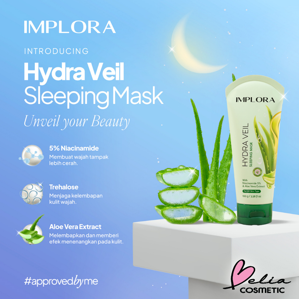 ❤ BELIA ❤ Implora Hydra Veil Sleeping Mask With Niacinamide 5% &amp; Aloe Vera Extract 100g | BPOM