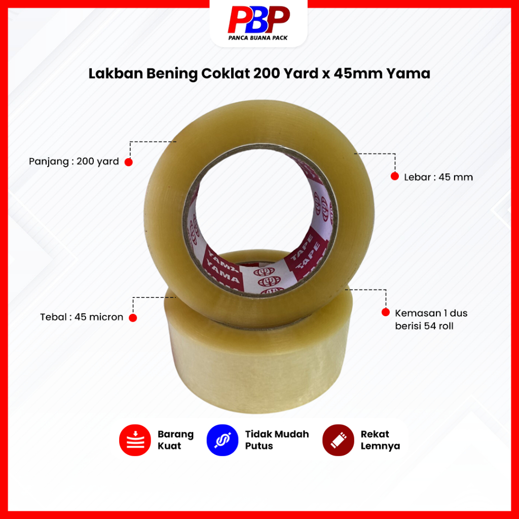 

Lakban Bening Coklat 200 Yard x 45mm Yama Kualitas Daimaru Satu Kardus Tidak Mudah Putus Perekat Daya Lengket Kuat Serbaguna Multifungsi