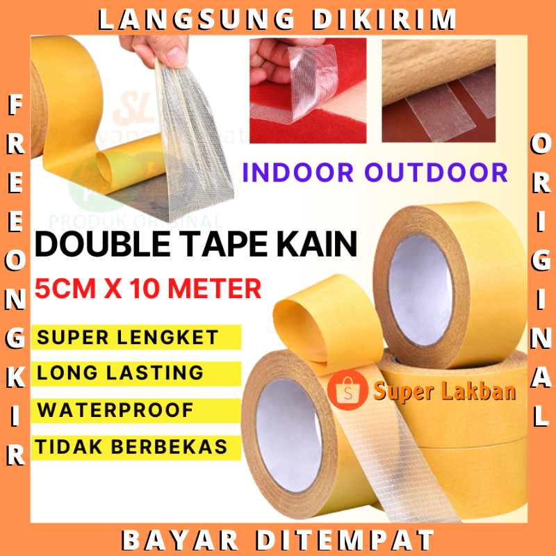 Double Tip Kuning Kain Dua Sisi Tempel Dinding Tanpa Bekas Super Kuat Tahan Air Lakban Indoor Outdoor