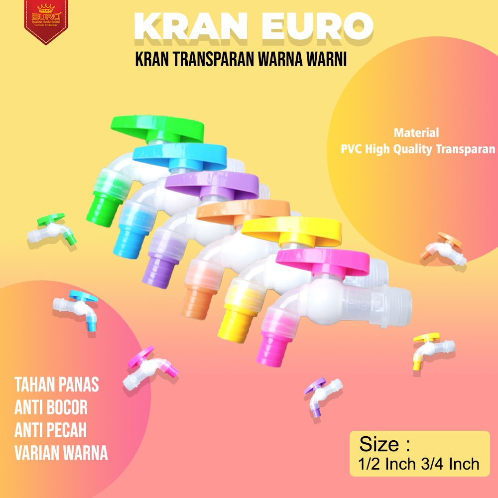 Kran Keran Air Tembok dan Taman Model Engkol Transparan Plastik PVC Warna Warni Ukuran drat 1/2 inch dan 3/4 inch Bisa pasang