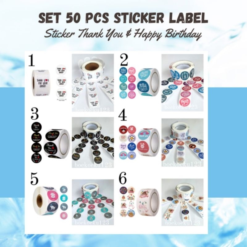 

50 PCS STIKER LABEL STICKER THANK YOU DAN HAPPY BIRTHDAY