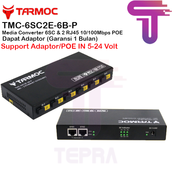 Tarmoc TMC-6SC2E-6B-P | 6FO 2Lan 10/100 POE IN (5-24V) Media Converter