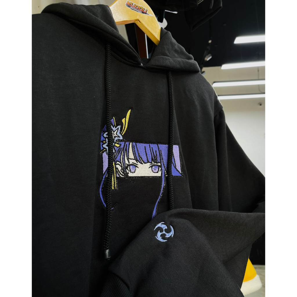 Hoodie Embroidery Raiden Shogun Black Anime Gaming Premium Unisex