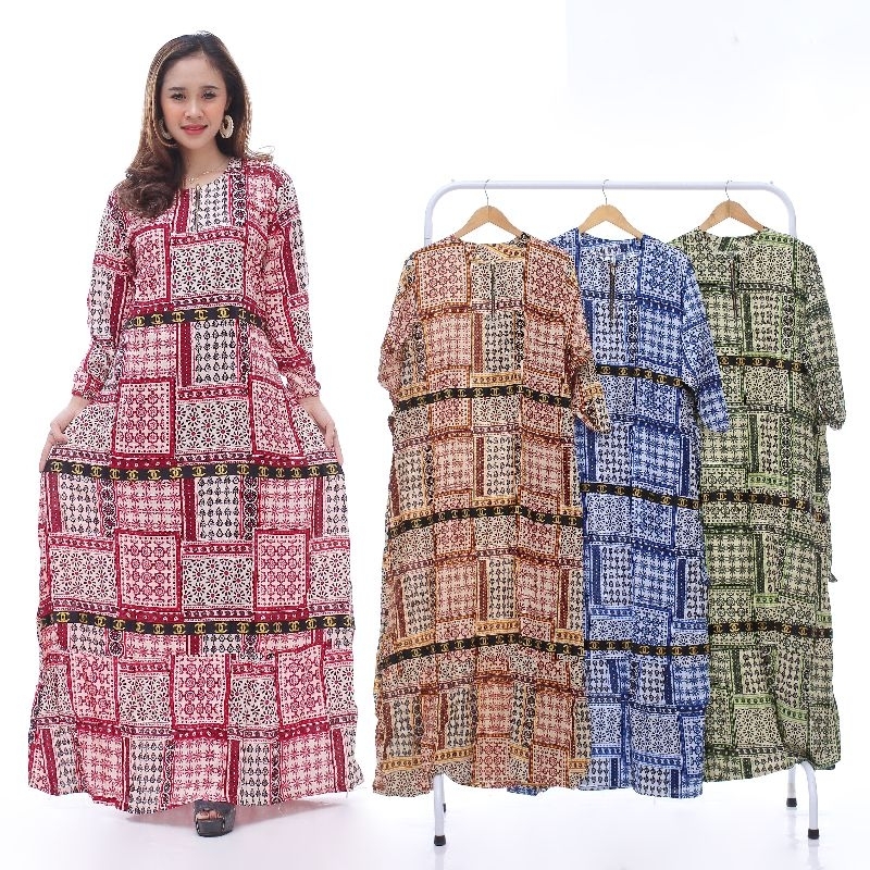 Saroja | Gamis Longdress Motif Kotak Pita Bordir | SJ Fashion