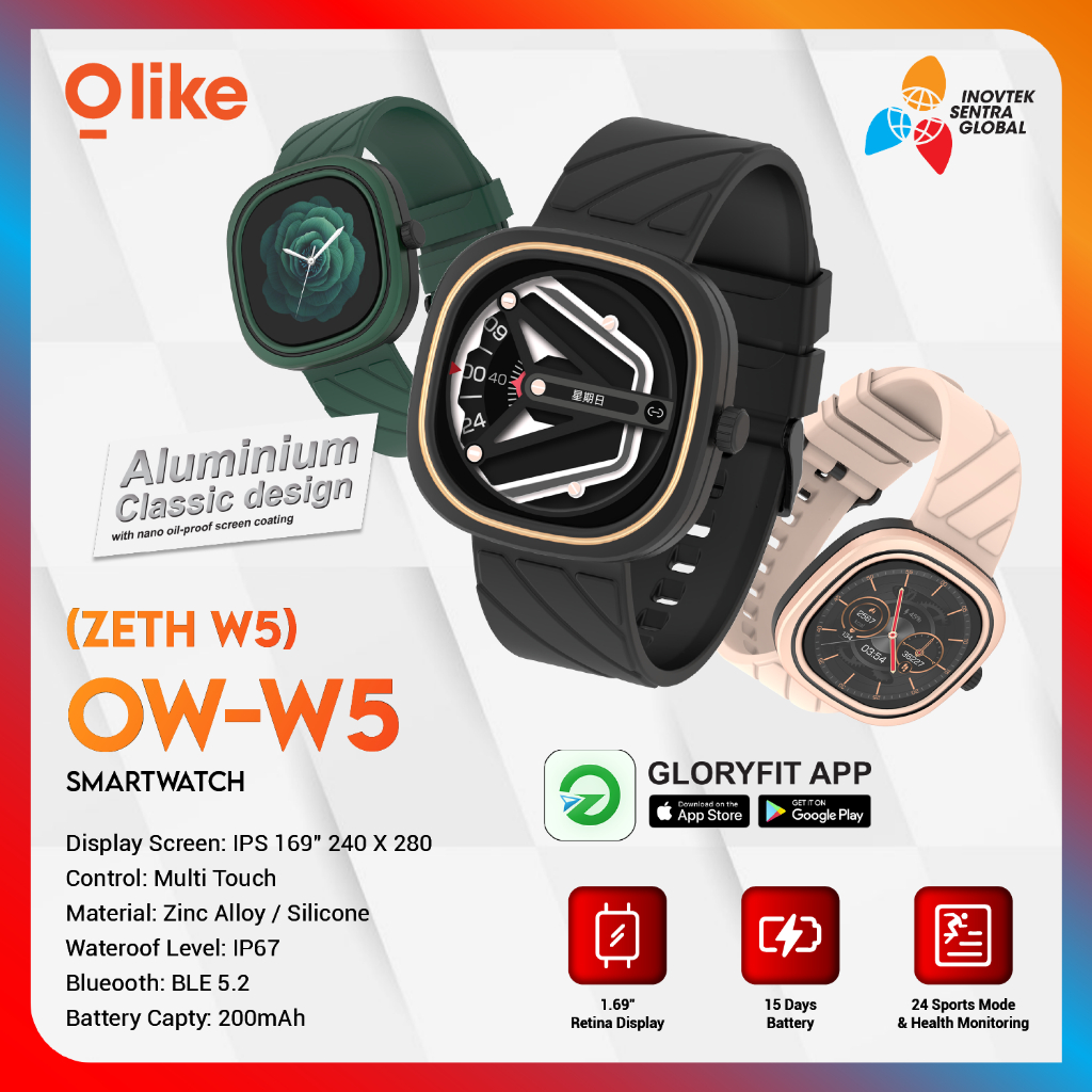 OLIKE OW- W5 Smartwatch ZETH W5 Blood Oxygen Monitor GARANSI RESMI