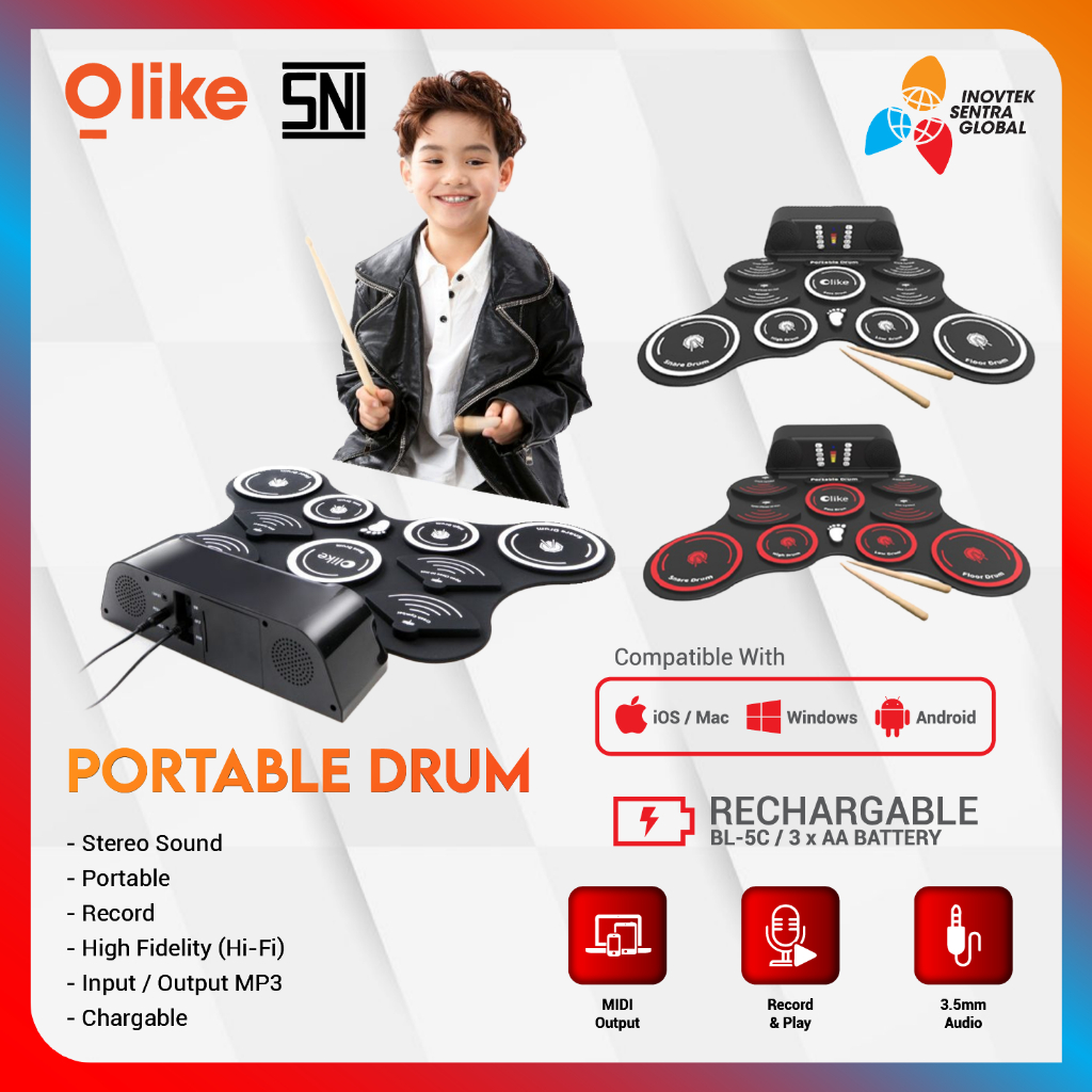 Olike Portable Drum Elektrik / Electronic Drum - Garansi Resmi