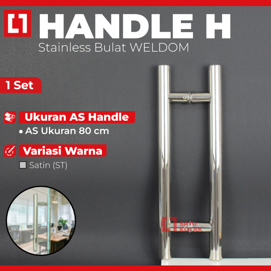 Gagang Pull Handle Pintu Kaca Kayu Stainless / Black AS 80cm Weldom