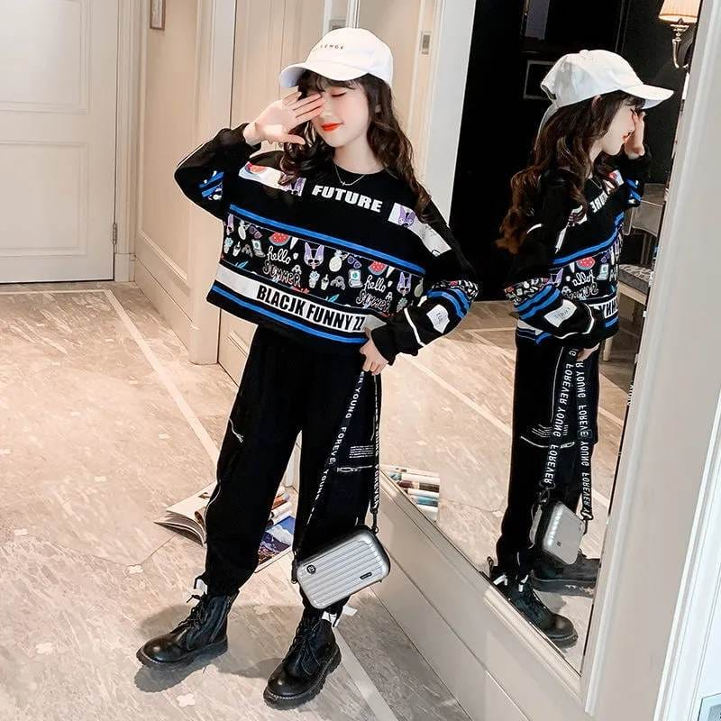 Setelan Celana Anak Perempuan Oversize Top Future Black