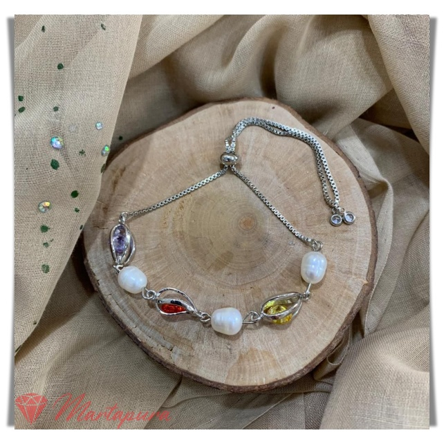 GLM0227 Gelang Rantai Xuping Mutiara Air Tawar Kombinasi Batu Aleksandri