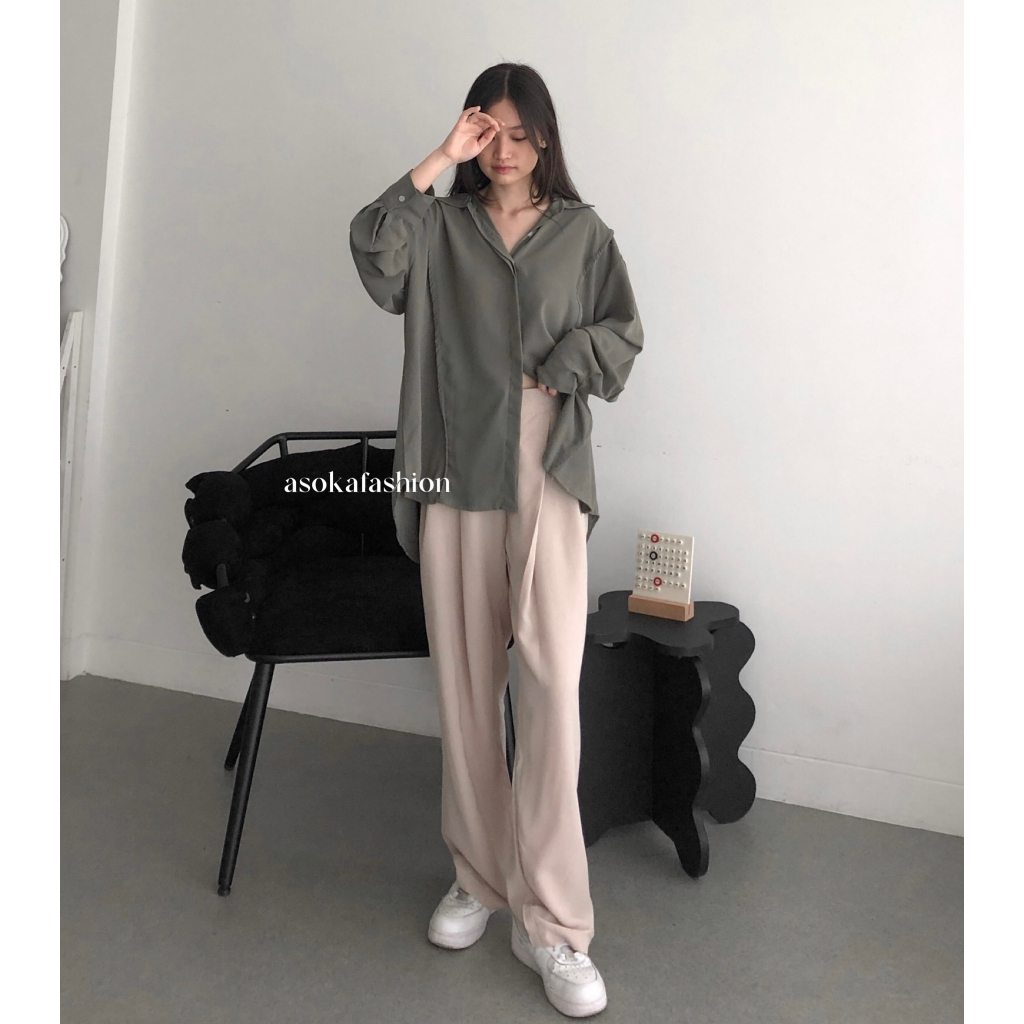 ASOKA Kenna Shirt 2182 - Loose Women Shirt - Kemeja Polos Anti Kusut Oversize Silky