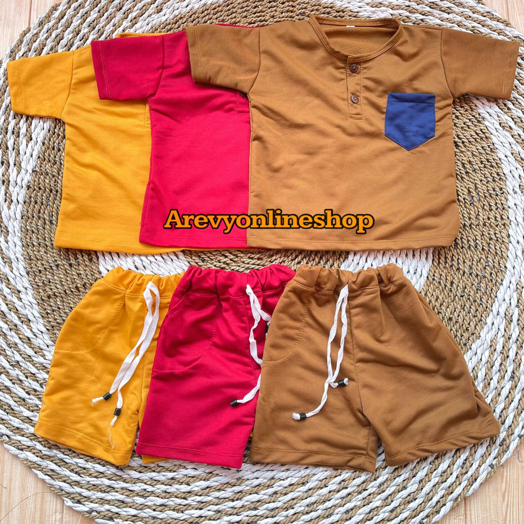 Setelan Baju Pendek Celana Pendek Anak 1-5 Tahun S M L Kiano Saku