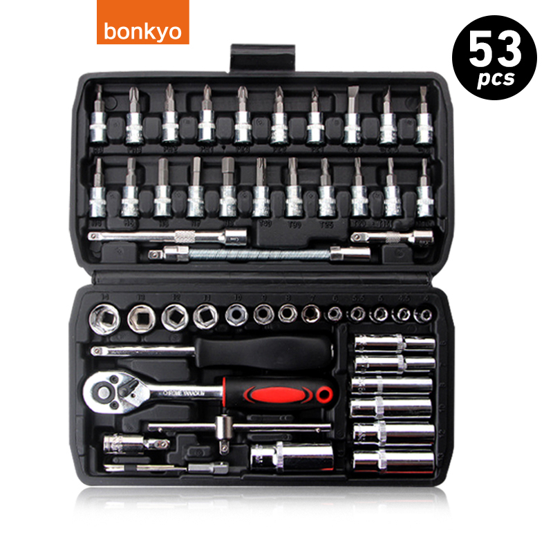 bonkyo Kunci SOK 46 PC Set Socket (1/4 &quot;)  Full Lengkap Socket Tool Kit Pas Ring L Motor Mobil