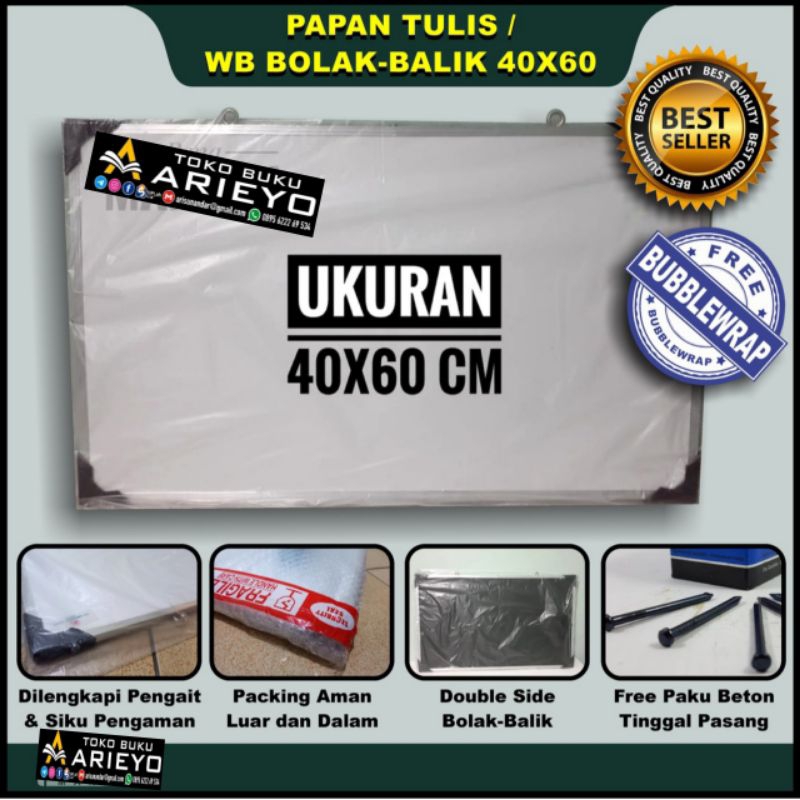 

White Board - Warna: Putih- Ukuran: 60 x 40 (cm) 2 Sisi