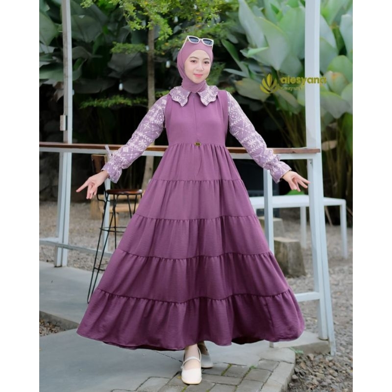 Dress brukat zaviera quenna alesyana itycrepe premium new style gamis wanita terbaru model selebgram