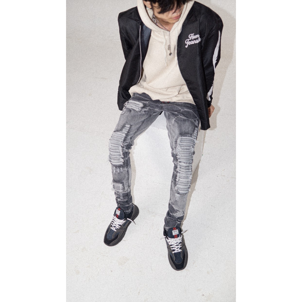 Denimitup H1 Biker Patch Jeans Acid Grey