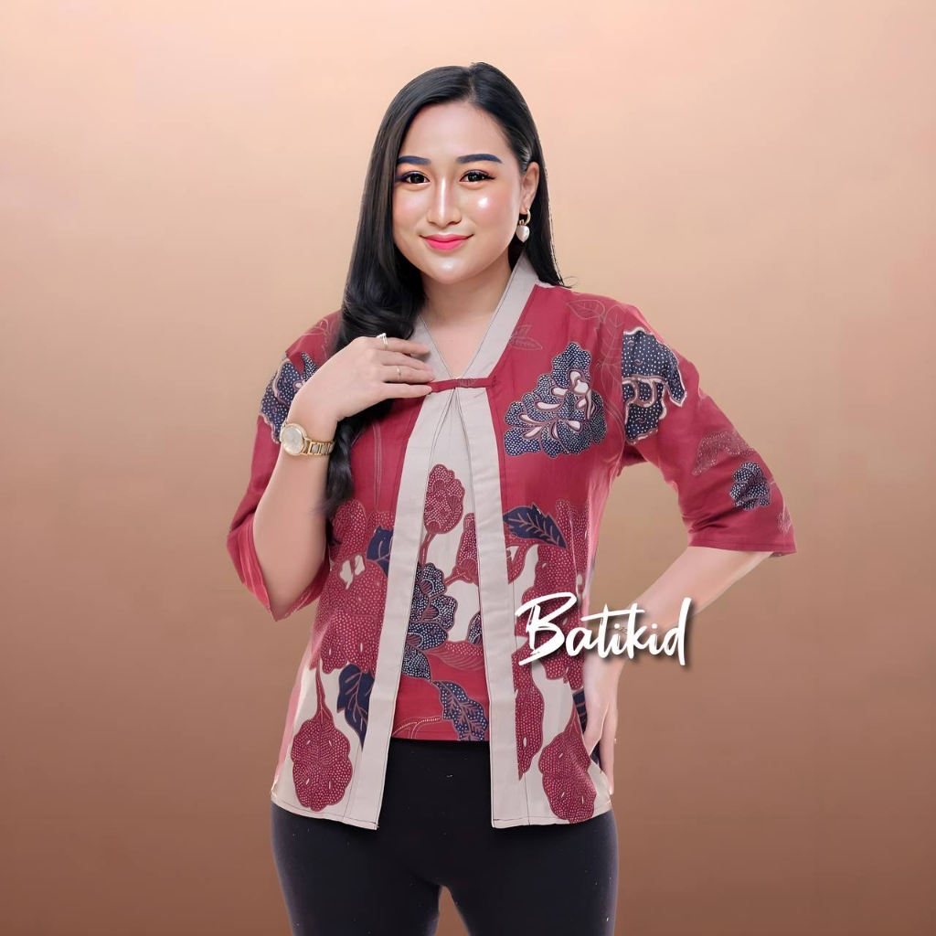 Batikid - Atasan Batik Wanita - Blouse Bolero Kekinian - Rose Maroon