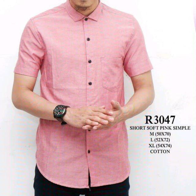 (COD) Kemeja Pendek Polos Lengan Pria Putih Merah Maron Hitam Navy Biru Dongker