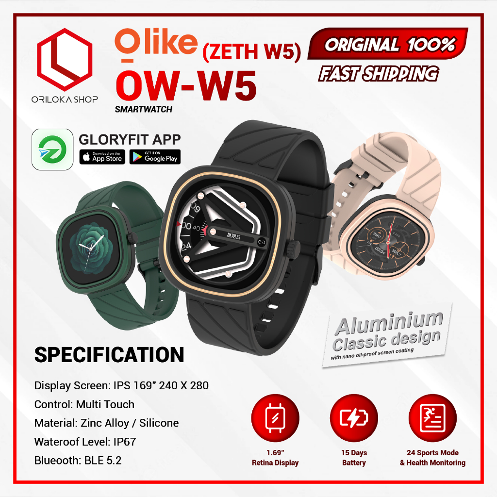 Olike Smartwatch OW-W5/ZETH W5 - Blood Oxygen Monitor - Garansi Resmi Olike