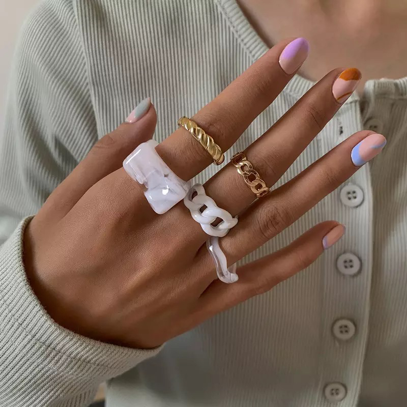 Ark.co - Colmar acetate rings set cincin tumpuk rantai akrilik