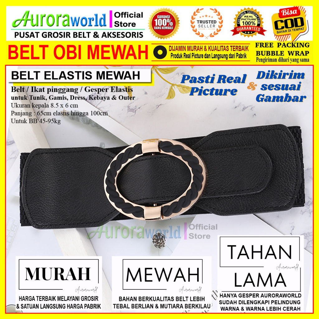 Auroraworld ikat pinggang wanita belt obi  korea BONUS GESPER MEWAH tersedia 3 model gesper elastis fashion untuk Dres Tunik Gaun Terbaru bisa COD