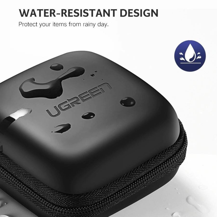 UGREEN ORIGINAL Earphone Case Pouch Black Eva Bag Tempat Headset Kabel Charger Flashdisk FD Flash Disk Kotak Kecil Organizer Storage Waterproof Anti Air Ori Water Proof