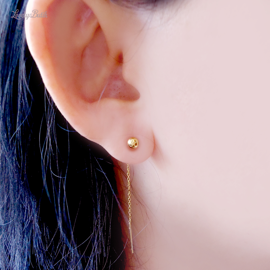 Anting Serut Titanium Korea R3ni Anting Panjang Rumbai Rantai Bola Wanita - Lovelybutik