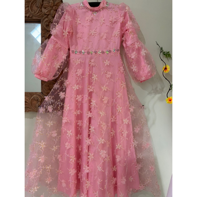 Gamis Organza Anggrek pink/blue/putih/merah