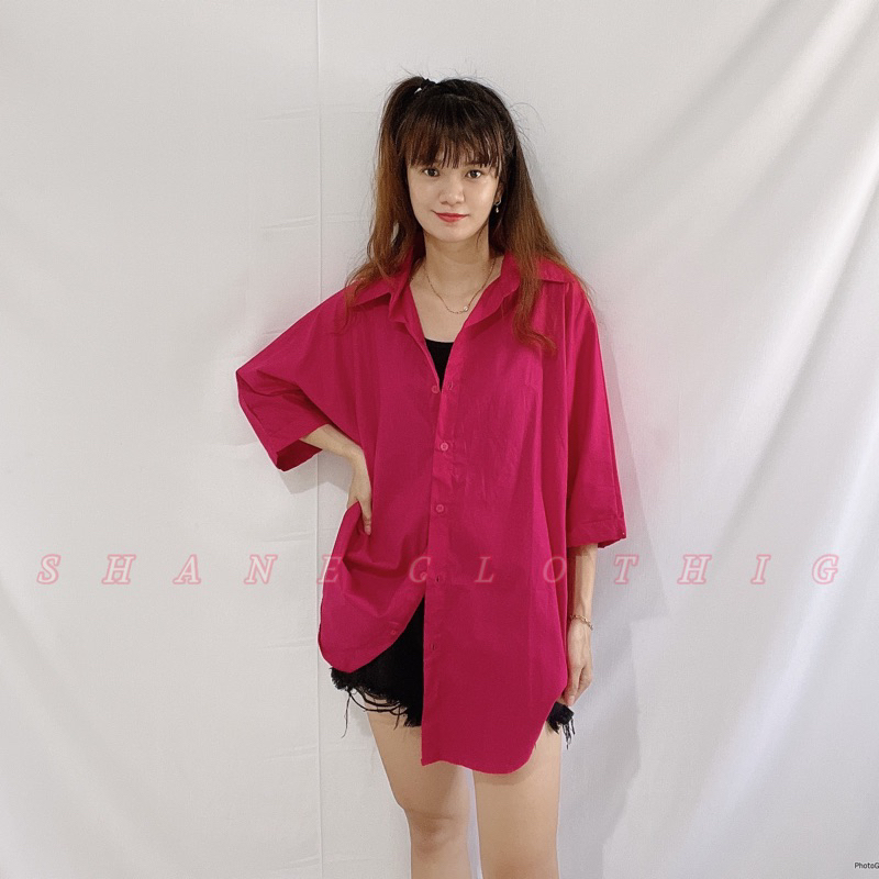 SHANE CLOTHING KEMEJA WANITA OVERSIZE POLOS LENGAN PENDEK BAHAN KATUN POPLIN 7076